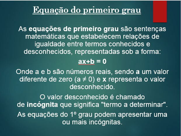 conceito de equação do 1 grau