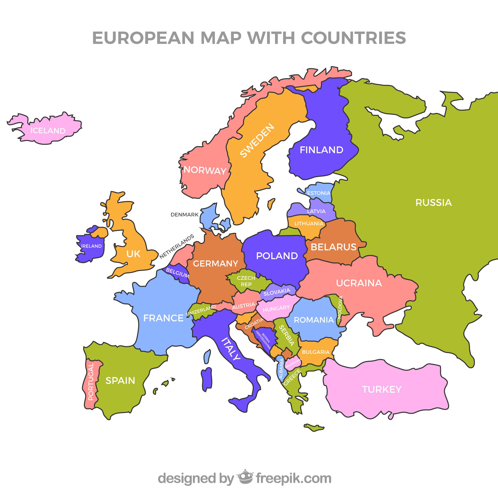 Mapa Político da Europa - Paises Europeus