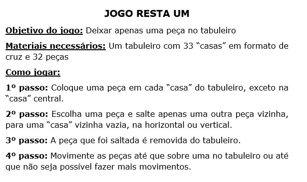 Tabuleiro do Jogo Resta 1 para imprimir e brincar + regras do jogo Resta  um-ESPAÇO EDUCAR